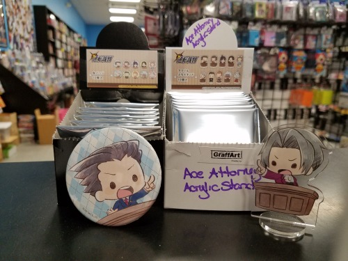 New Ace Attorney can badges &amp; acrylic stands now in stock!www.hammergirlanime.com/ph