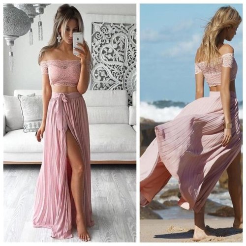 okbridalstudio:  Casual style for 2017 PromTwo Pieces Sexy Pink Prom Dress, Find it here: go