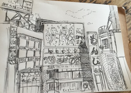 mamo-de-sketch: Billboards near Scramble Crossing in Shibuya