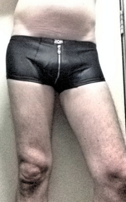 agaydildoexperience:  Trying on my new underwear… 1 Front  &amp; rear views with zipper undone…