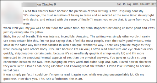 ao3commentoftheday: I read this chapter twice because the precision of your writing is awe-inspiring