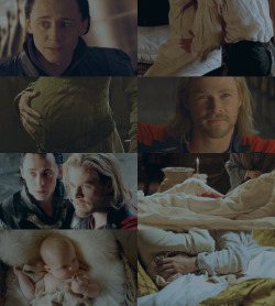 malisvaart:AU; Thor and Loki accidentally get pregnant. They do not dare to tell the Allfather, so they go to a secluded hut in the mountains and eventually have their firstborn; Balder.