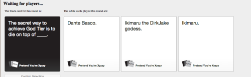 ceruleanbootyking:A few friends of mine and I were playing Cards Against Humanity……We love you, Sunny! :DWHAT’S GOING ON HERE