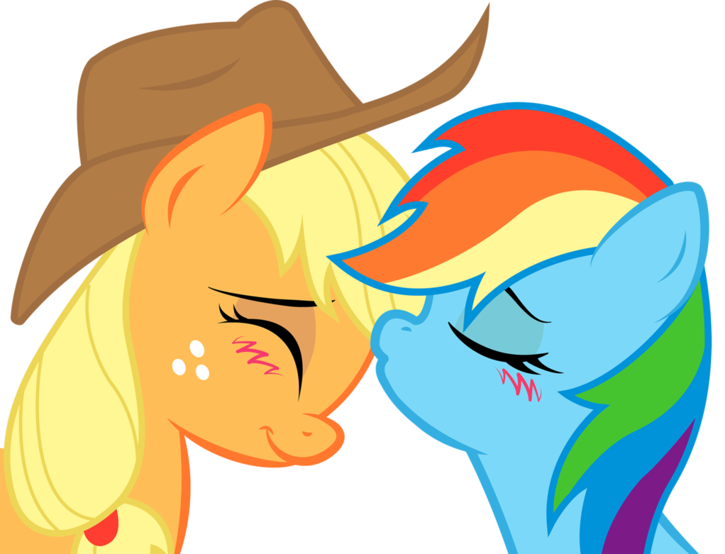 sukebanangie:    Applejack and Rainbow Dash: sweet kiss by KennyKlent     D’aww