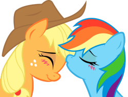 sukebanangie:    Applejack and Rainbow Dash: sweet kiss by KennyKlent     D’aww &lt;3
