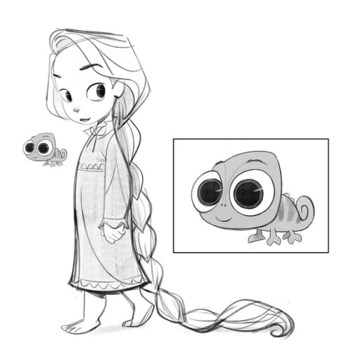 Young Rapunzel &amp; Pascal for this week&rsquo;s Tangled episode, one of my favorites of th