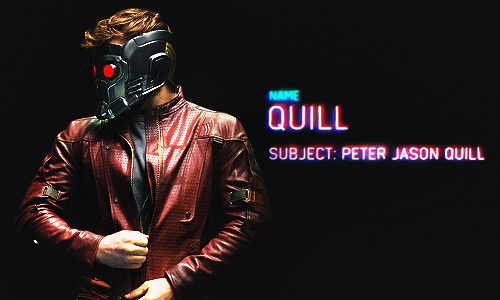 peterquiill:  Fangirl Challenge: Male Characters [3/15] Peter Quill/Star-Lord    Hi, I’m Star-Lord. I’m with the Guardians of the Galaxy. I’d flash you my business card, but my hands are too full of guns.  