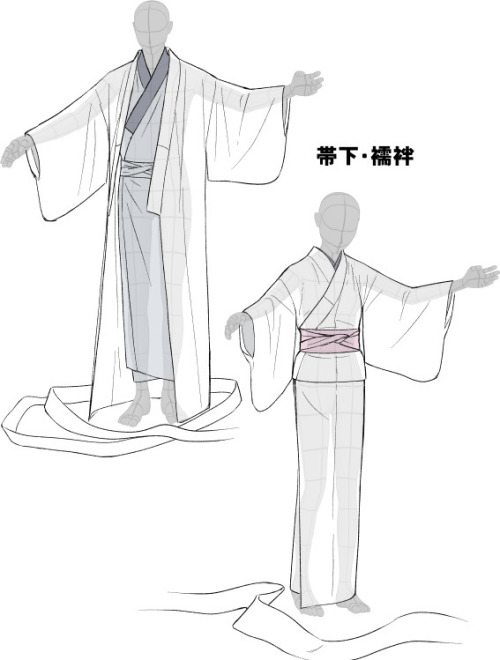 Kimono drawing guide &frac12;, by Kaoruko Maya (tumblr, pixiv, site). Booklet is available in pdf fo