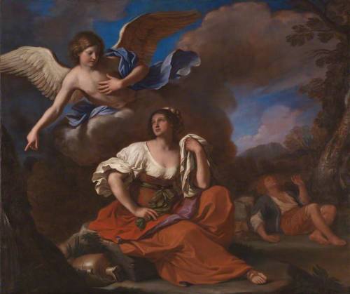 centuriespast:The Angel appears to Hagar and Ishmaelby GuercinoDate painted: 1652-3Oil on canvas, 19