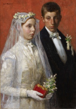 lyghtmylife:  Gari Melchers [American Painter, 1860-1932] Marriage 1893 oil on canvas 85.09 × 60.33 in (216.1 × 153.2 cm)  Minneapolis Institute of Arts 