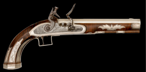 Contemporary made Kentucky flintlock pistol crafted by Louis Parker.from Cowan’s Auctions