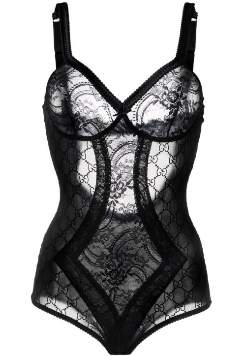 Gucci | GG embroidered tulle + lace bodysuit