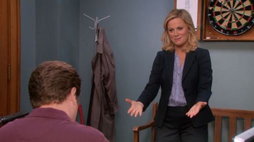 I wish I had taken screen shots of every Leslie Knope outfit in Season 5.