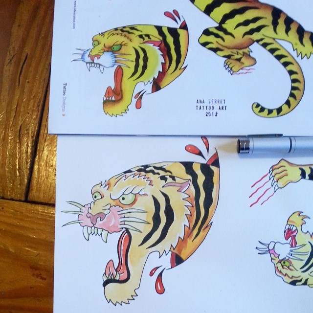 Tiger study, off a design by Ana Serret. #tiger #tigers #americantraditional #tattooflash