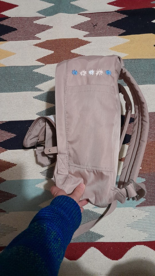 I Made A Cool Thing Yesterday! I Embroidered Some Floers On My Gf's Backpack! It's Not Yet Finished,