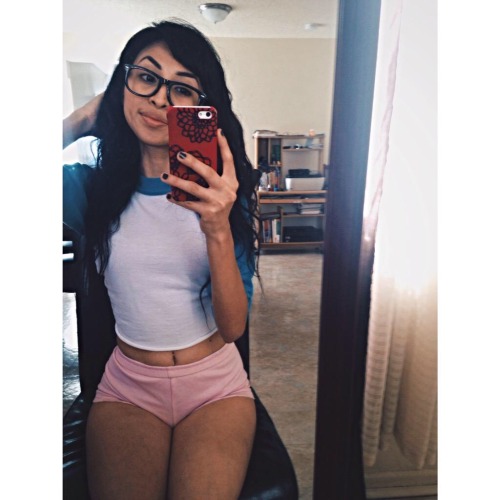 Glasses and tiny shorts selfie