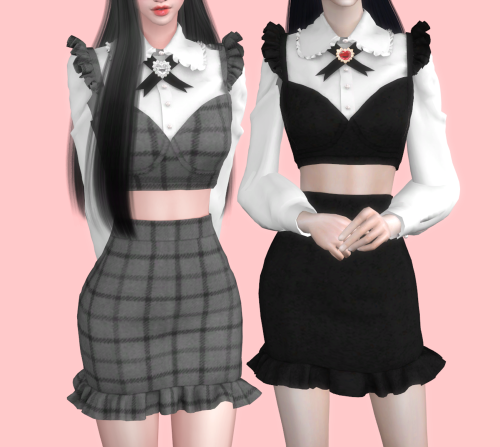[Soboro] Ruffle Crop top Skirt Set_F  New mesh  30 Swatch Clothing body All LODs TS4Do not re-color 