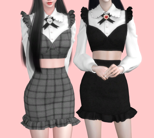 soboro-sims:[Soboro] Ruffle Crop top Skirt Set_F  New mesh  30 Swatch Clothing body All LODs TS4Do n