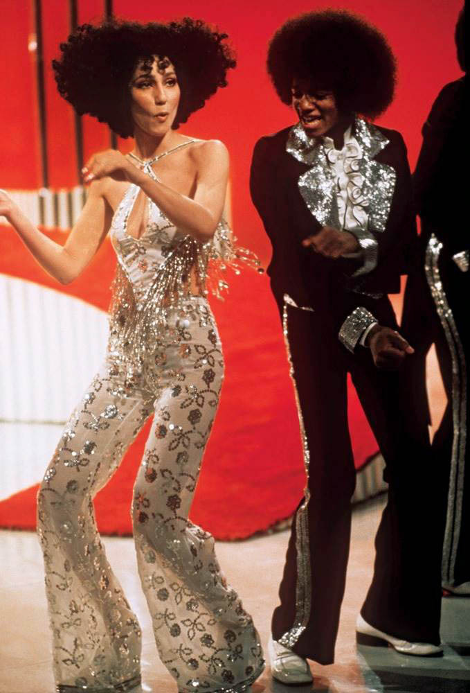 soundsof71:Cher (wearing Bob Mackie) &amp; Michael Jackson, 1974, by Steve Schapiro