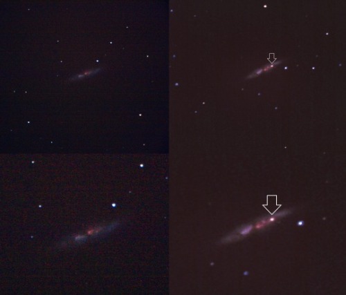 Two pictures I took of a star going supernova and outshining the entire galaxy!These are two images 