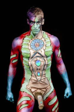 boisbonersncum:  He’s almost the poster boy for sexy male body paint. Check him out and so many more colorful men at COLORFUL MEN/PAINTED MEN  wow !! nice !! 