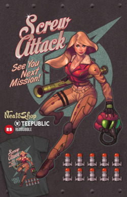 digitrev:  ninjaink:    You only need to drop one bombshell on Zebes to get the job done! www.neatoshop.com/product/Vari… www.redbubble.com/…/n… www.teepublic.com/show/415633-…  I am so here for 40s pulp Samus 