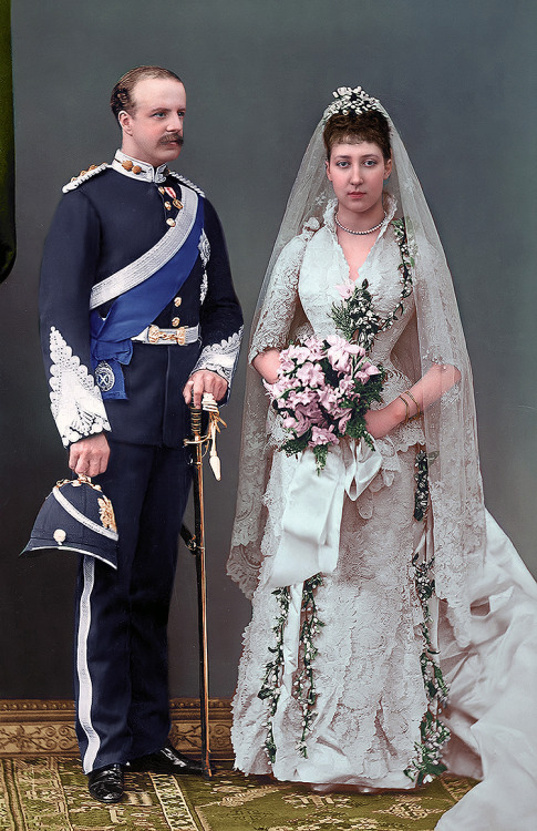 Princess Louise and Alexander Duff - Duke and Duchess of Fife - on their wedding day, 1889.original 