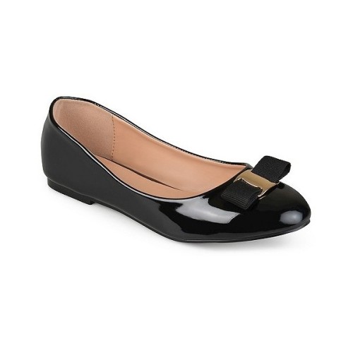 Women&rsquo;s Journee Collection Kim Patent Round Toe Flats ❤ liked on Polyvore (see more black 