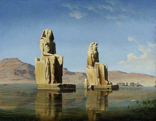 transistoradio:Hubert Sattler, The Colossi of Memnon in Egypt (1846), oil on canvas, 132.5 x 104.5 c