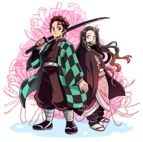 incaseyouart:Tanjiro and Nezuko from Demon Slayer! Really enjoying how gorgeous this anime is, and h