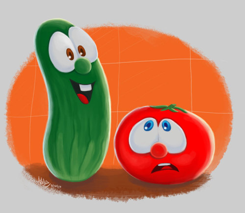 Lame random Veggie Tales doodle. I like the new style. XP