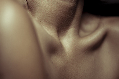 presumably-in-no-kuntrol:  What is it about collarbones? I can not help but want to lean in, let the natural scent tickle my senses while I lightly brush my lips into the deep crevice. So beautiful, so fragile. 