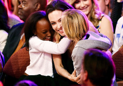  Angelina Jolie Hugs Zahara Marley Jolie-Pitt And John Jolie-Pitt After Winning Award