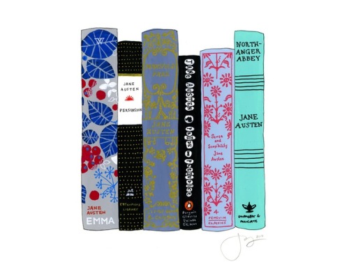 livedathousandlives-blog:Jane Austen Ideal Bookshelf. I’m a bit obsessed with these “Ideal Bookshelf