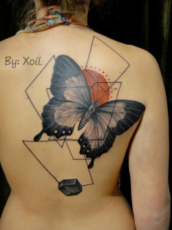 thestarlighthotel:  Butterfly abstract back tattoo | Xoil 