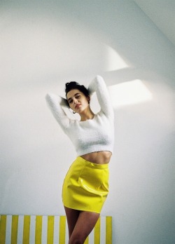 Americanapparel:  Lauren In The Fuzzy Crop Sweater And The Vinyl Mini Skirt From