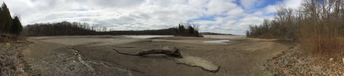 The road generally dead ends into the water. They have opened the dam to help with the construction of a Marina. Rumor has it the old town of Harveysburg Ohio is under Caesars Creek Lake. Here we can see some old tractor tires (Shame someone did that)