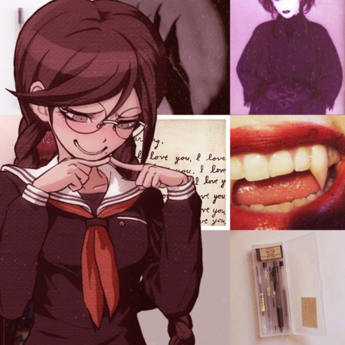 Toko Fukawa Aesthetic BoardWith themes of loving her girlfriend Celestia, Lipstick Fangs, Claws, Pen