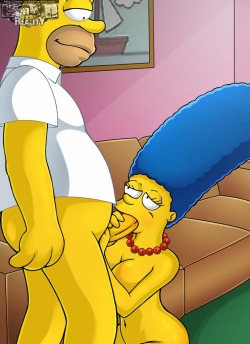 cartoonisko:  (via Xbooru - blue hair cartoonreality fellatio homer simpson marge simpson milf nude the simpsons yellow skin | 193008)