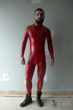 2manykinks: thekinkon:  The new briefs style crotch is available in all our suits now¡ perfect fitting and easy access..  Get yours today at www.etsy.com/shop/TheKinkON    That is some sexy red rubber. 