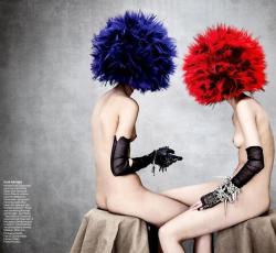 fashiontlk:   Hair Raising  | Frida Gustavsson and Mirte Maas by Patrick Demarchelier for Vogue, May 2013 
