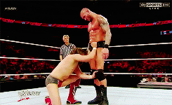 Daniel Bryan taking a page from Cena, climbing Randy’s thighs!