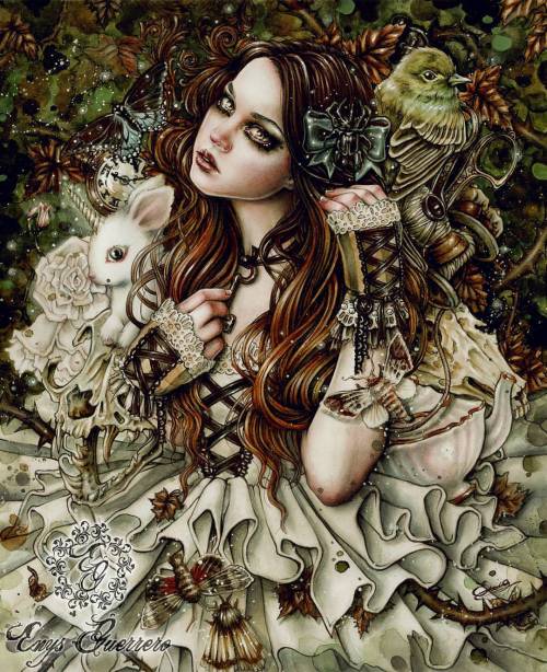 Natanya’s Wonderland  Color pencil, watercolor, inks, coffee and acrylics on opalina paper. Fi