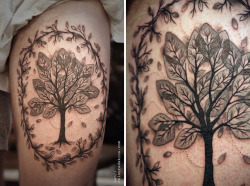 fuckyeahtattoos:  This is my vision of the “tree of life”  Done by the more than amazing San from Deuil Merveilleux. Brussels, Belgium.  http://www.colouredskins.com