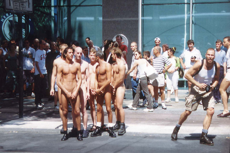 tripnight: Photographer Henning von Berg. Group of nude men on Berlin’s main shopping