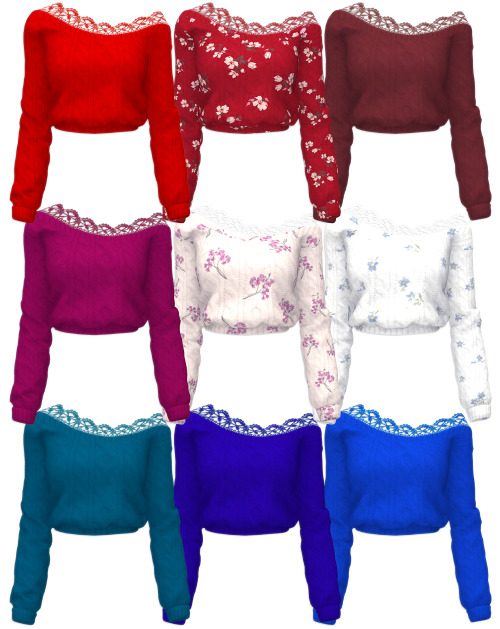 Includes 4 items:Kirley Belted Jeans (40 swatches) [ DOWNLOAD ] ;Mera Lace Knit Top (45 swatches) [ 