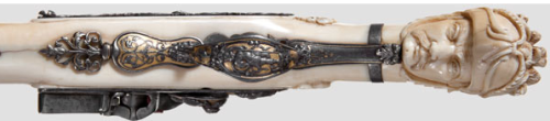 Extremely ornate flintlock pistol with ivory stock originating from St. Etienne, France, mid 18th ce