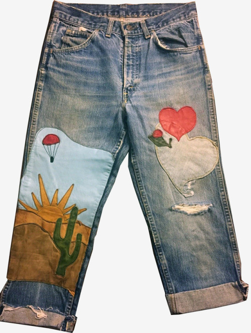 collectorsweekly: Levi’s Big E jeans with custom leather applique, c. 1960-70s.