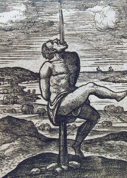 signorformica: Engraving of a vertical impalement. De cruce ad sacram profanamque historiam utiles.