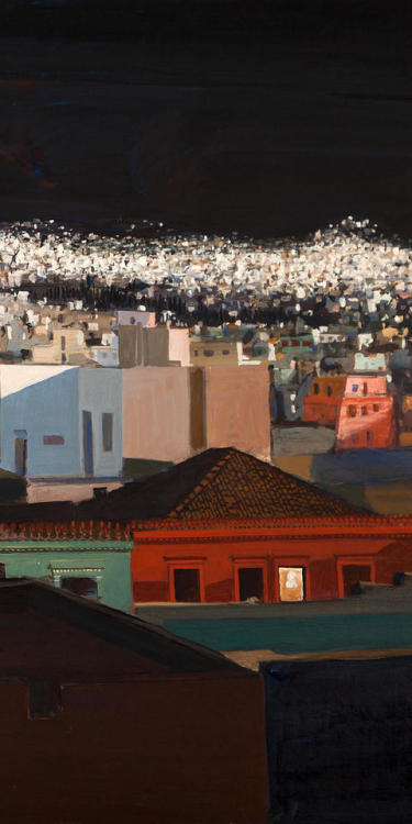huariqueje:Athens at night   -   Spyros Vassiliou, 1964.Greek, 1903 -1985Oil on hardboard,114 x 147.
